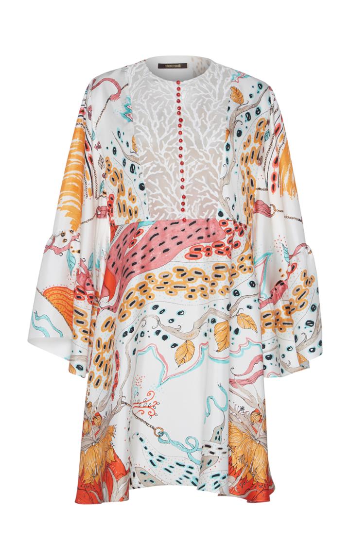 Roberto Cavalli Bell Sleeve Silk Dress