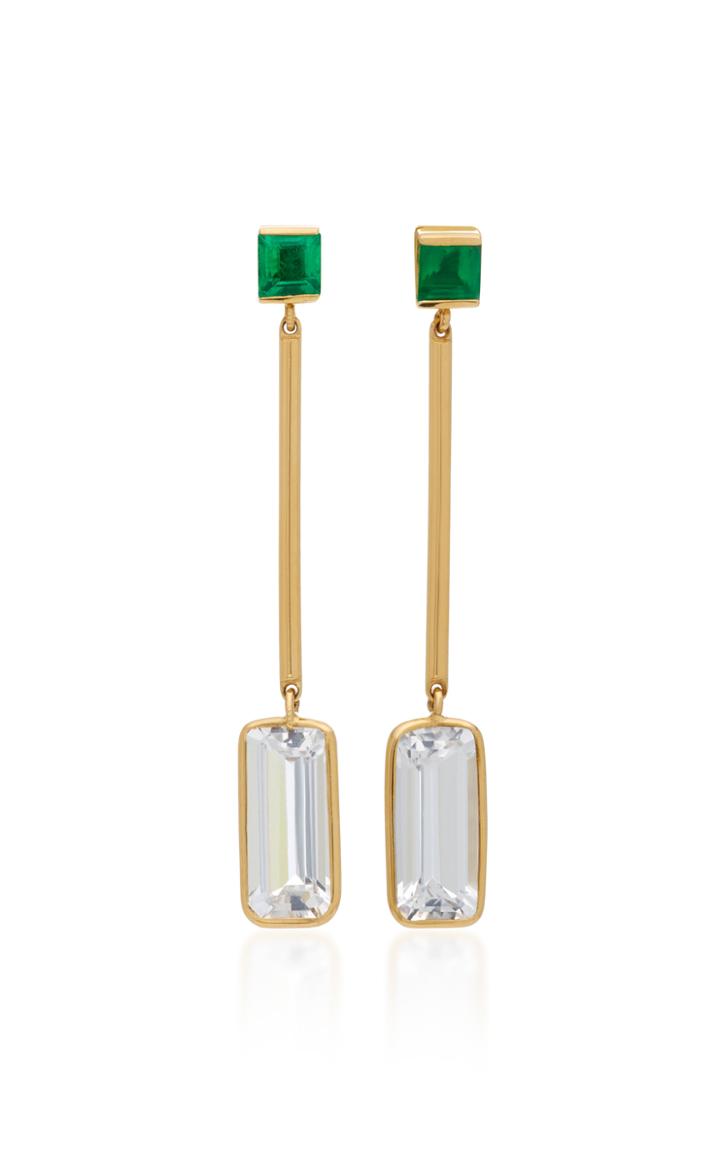 Yi Collection 18k Gold White Topaz And Emerald Earrings