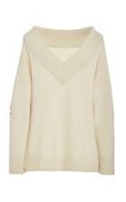 Oscar De La Renta Off Shoulder Wide Neck Embroidered Sweater