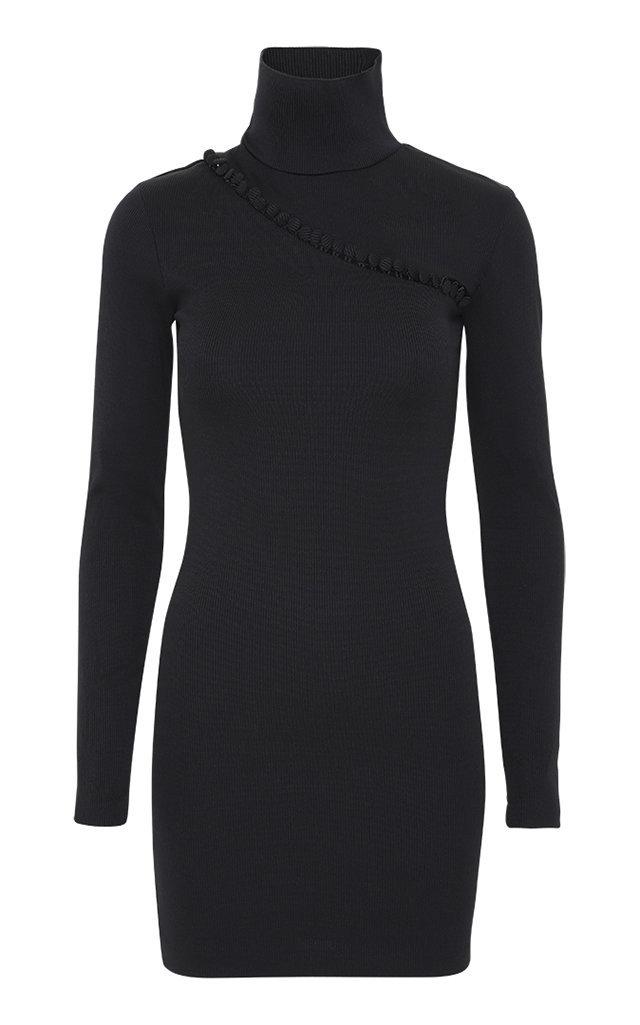 Rotate High-neck Ribbed Jersey Mini Dress