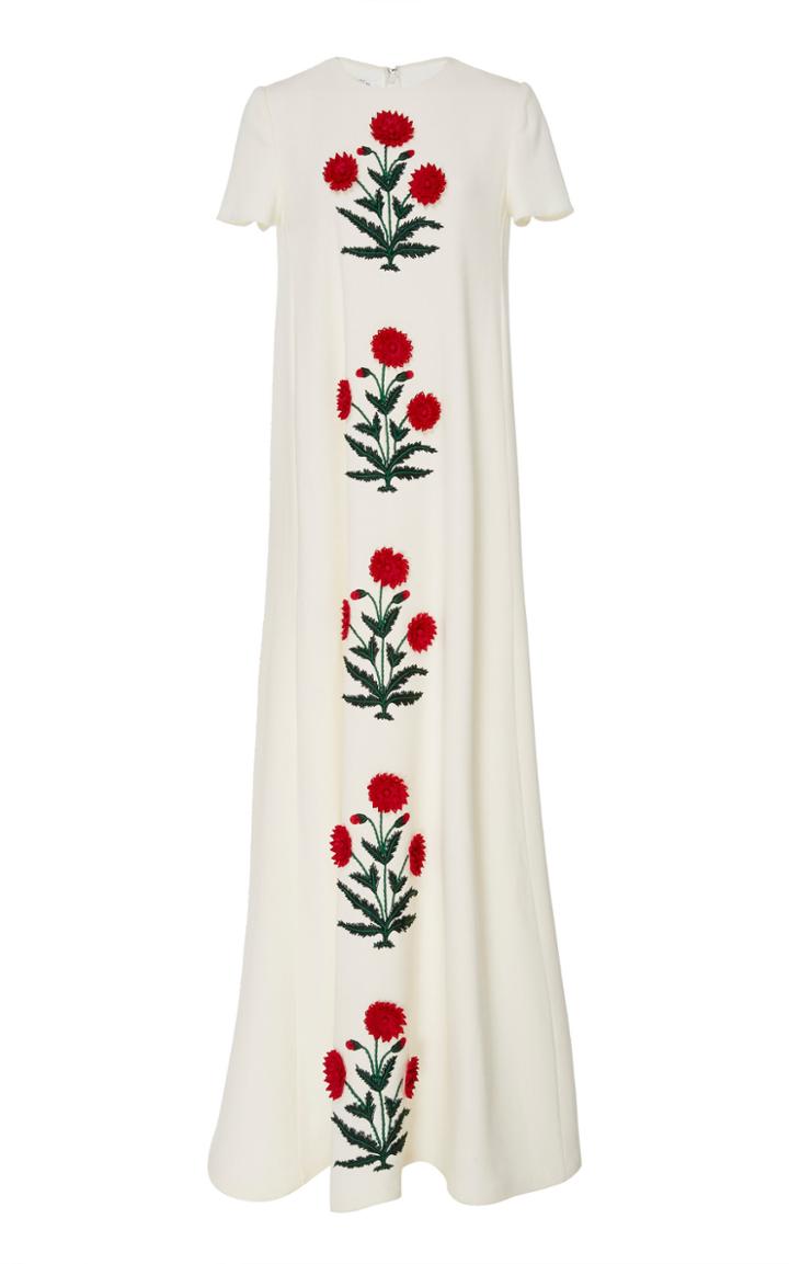 Oscar De La Renta Floral-embroidered Wool-blend Maxi Dress
