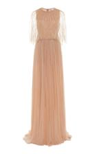 Pamella Roland Embellished Capelet Silk Chiffon Gown