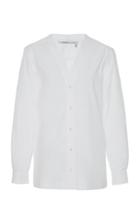 Agnona Collarless Cotton Button-down Shirt