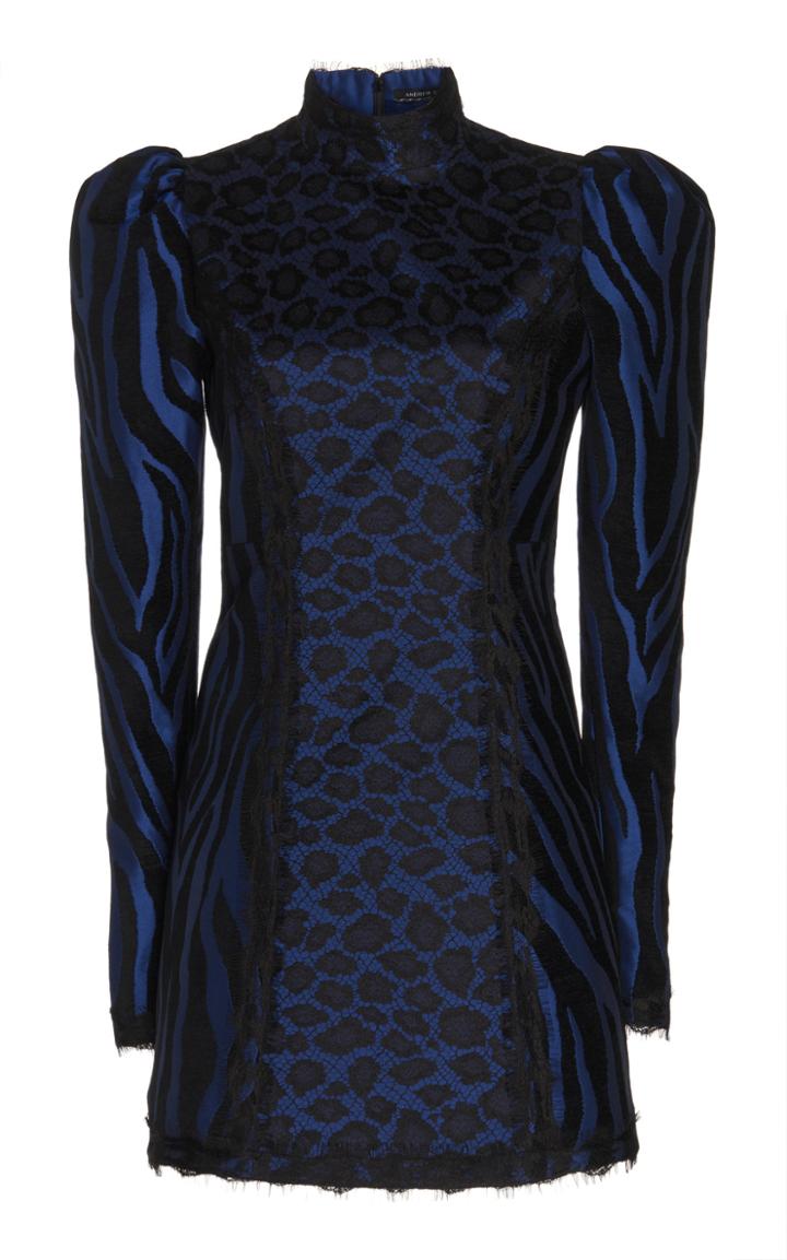 Andrew Gn Lace-trimmed Zebra Jacquard Dress