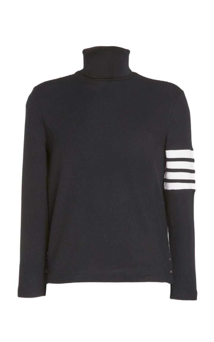 Thom Browne Turtleneck In Compact Waffle With 4 Bar Stripe