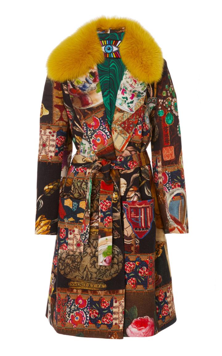 Libertine Memento Mori Wrap Coat With Fur Collar