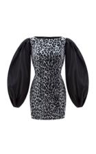 Rasario Puff Sleeve Organa And Leopard Print Chiffon Mini Dress