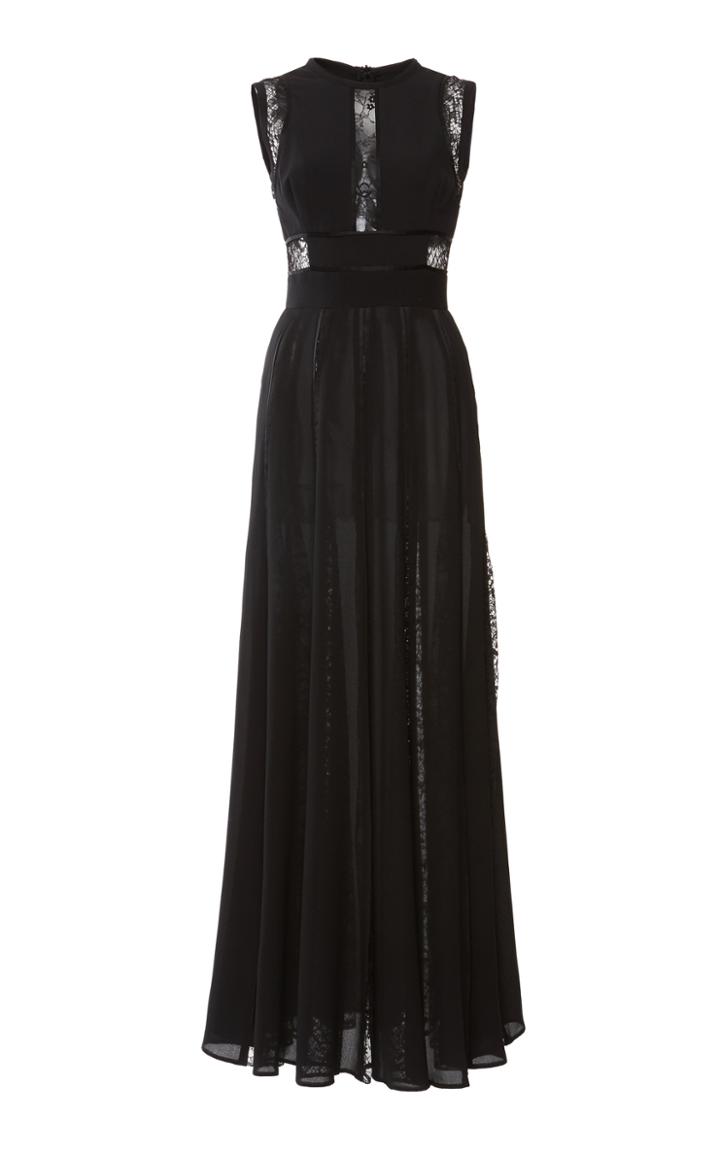 Elie Saab Lace Inset Chiffon Maxi Dress