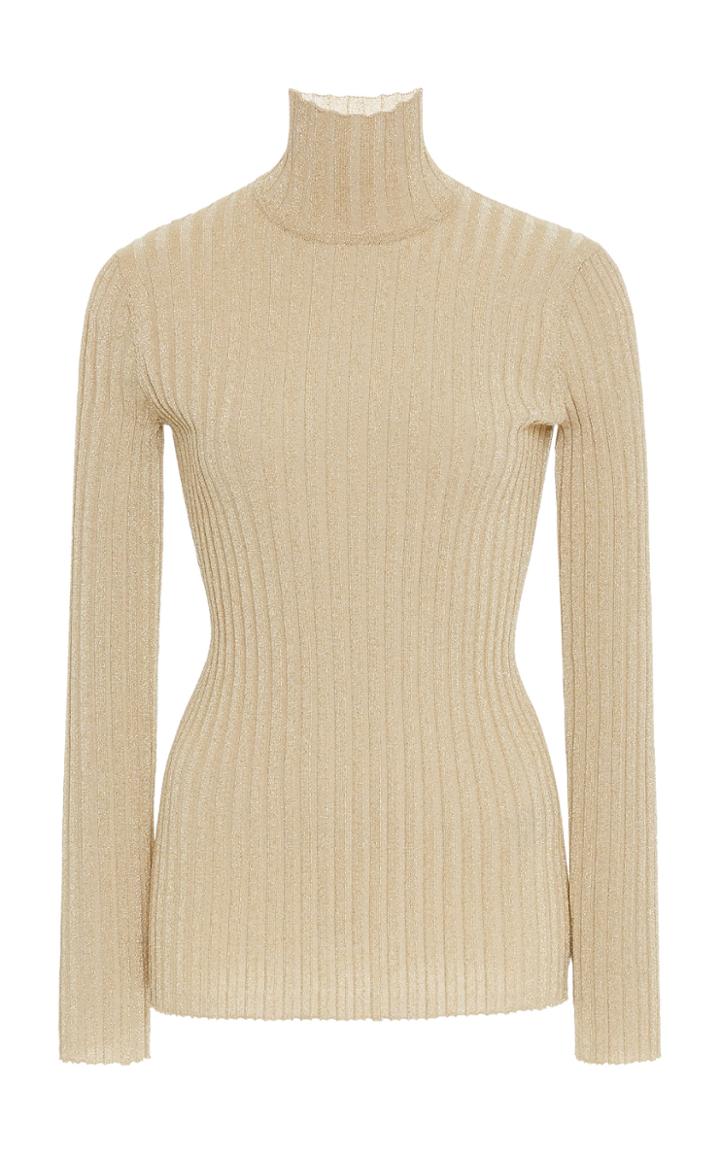 Victoria Victoria Beckham Slim Metallic Ribbed Turtleneck Sweater