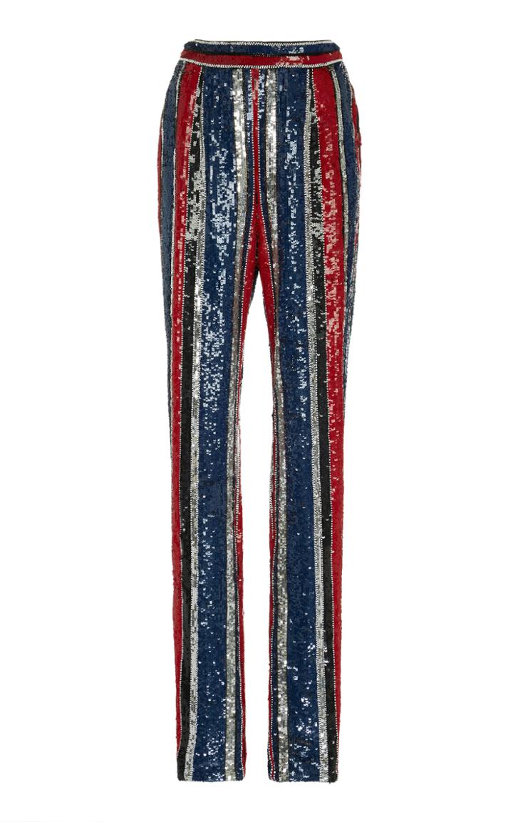 Naeem Khan Striped Sequin Straight-leg Pants