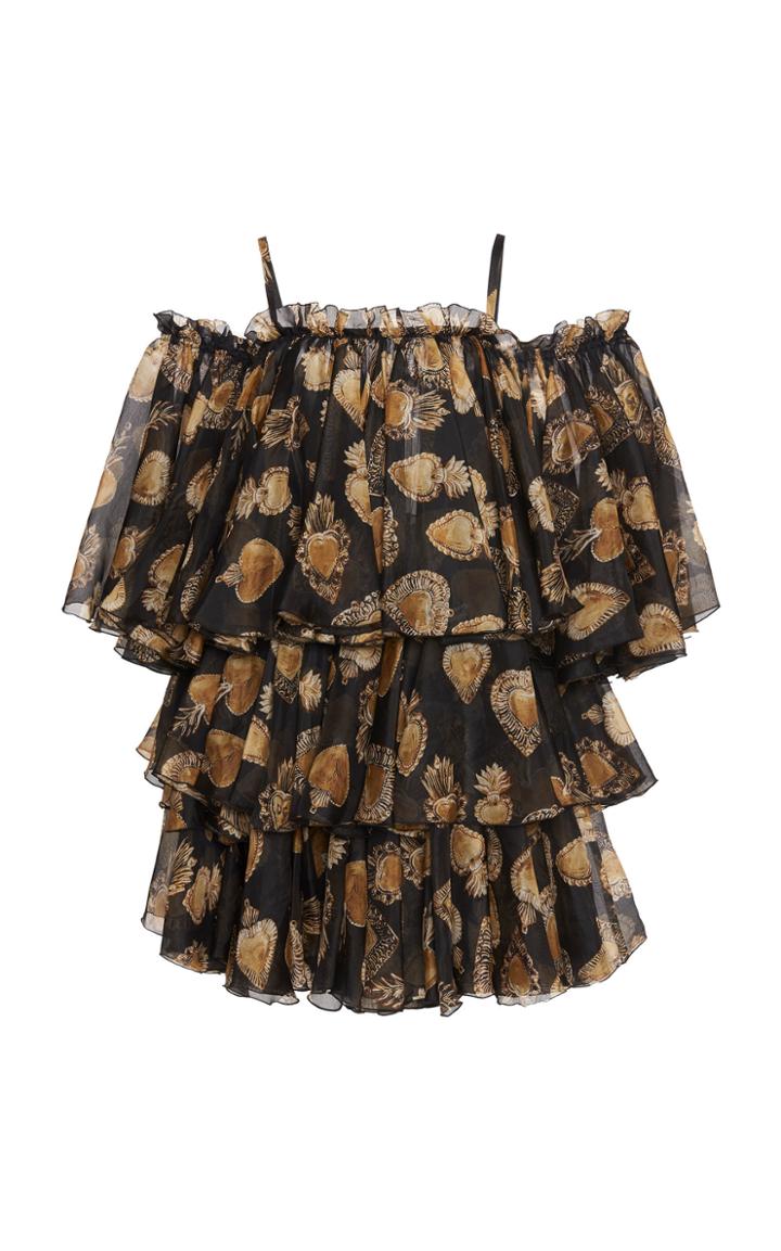 Dolce & Gabbana Ruffled Organza Golden Hearts Dress
