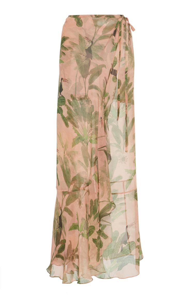 Adriana Degreas Toucan Pareo Long Skirt With Ruffles