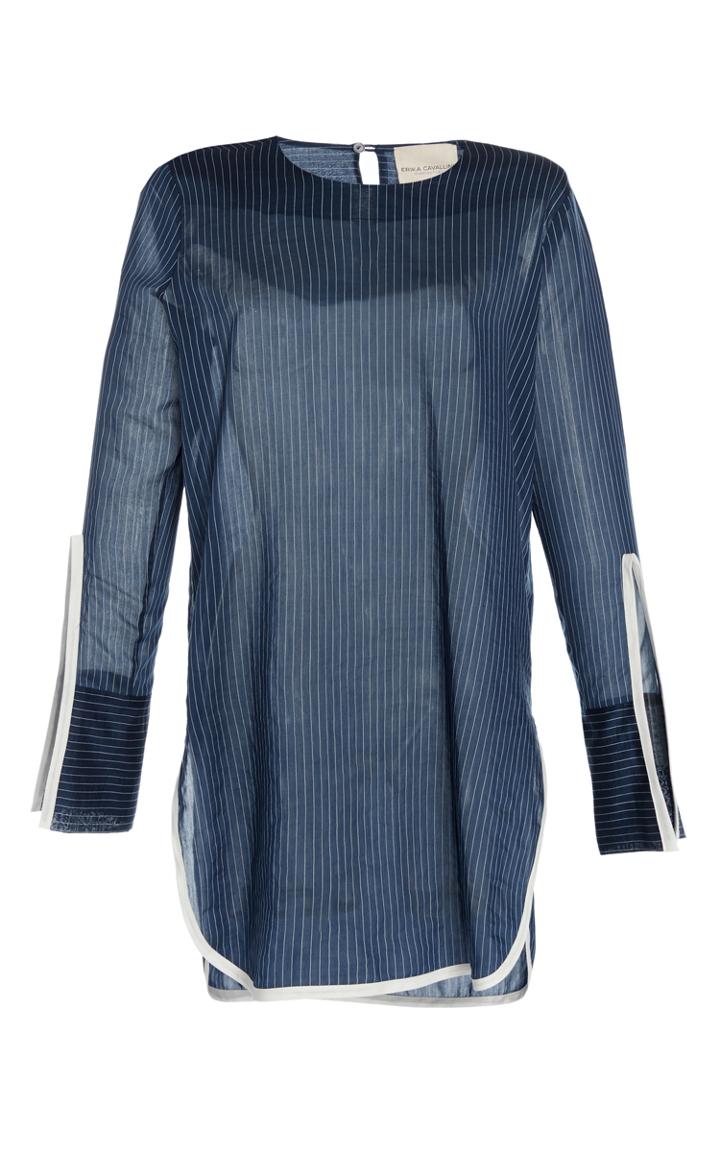 Erika Cavallini Pat Pinstripe Slit Sleeve Blouse