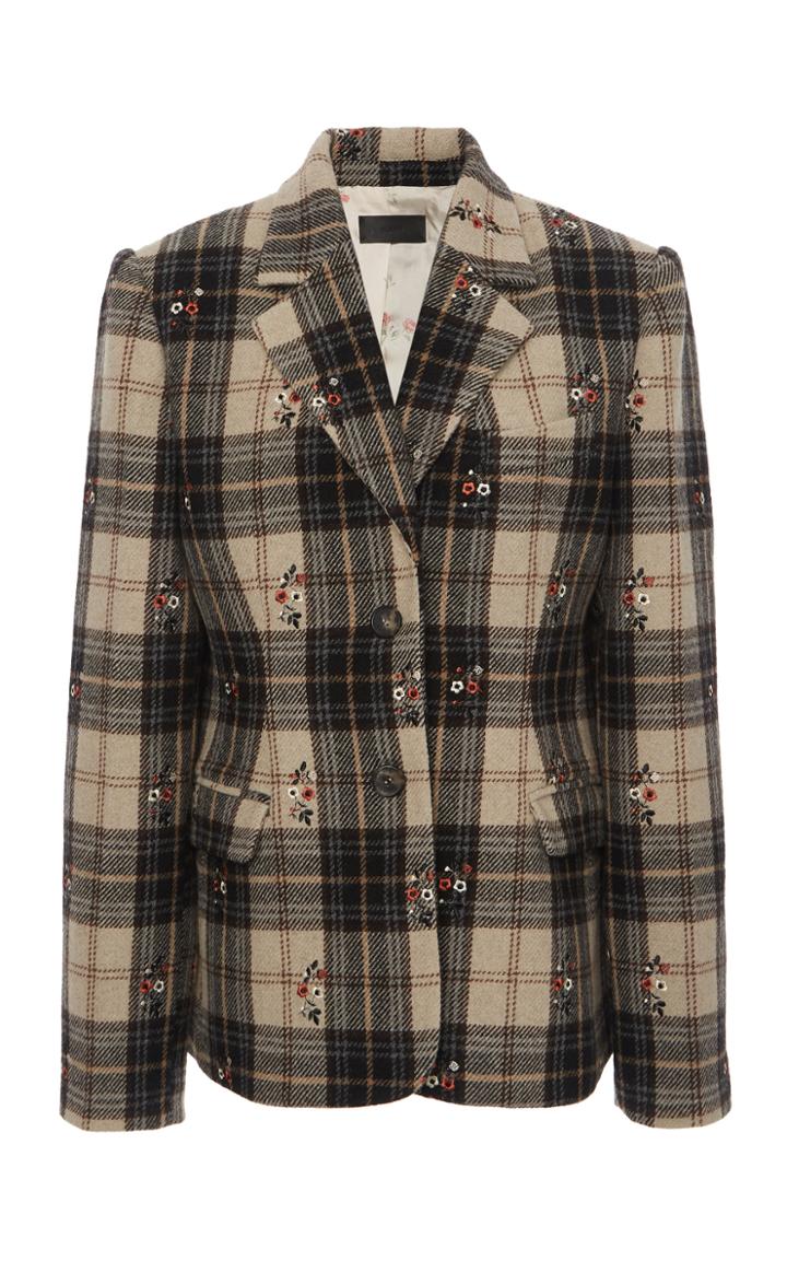 Moda Operandi Alanui Floral-embroidered Checked Wool-blend Blazer