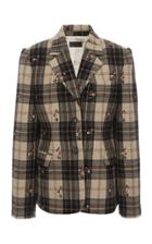 Moda Operandi Alanui Floral-embroidered Checked Wool-blend Blazer