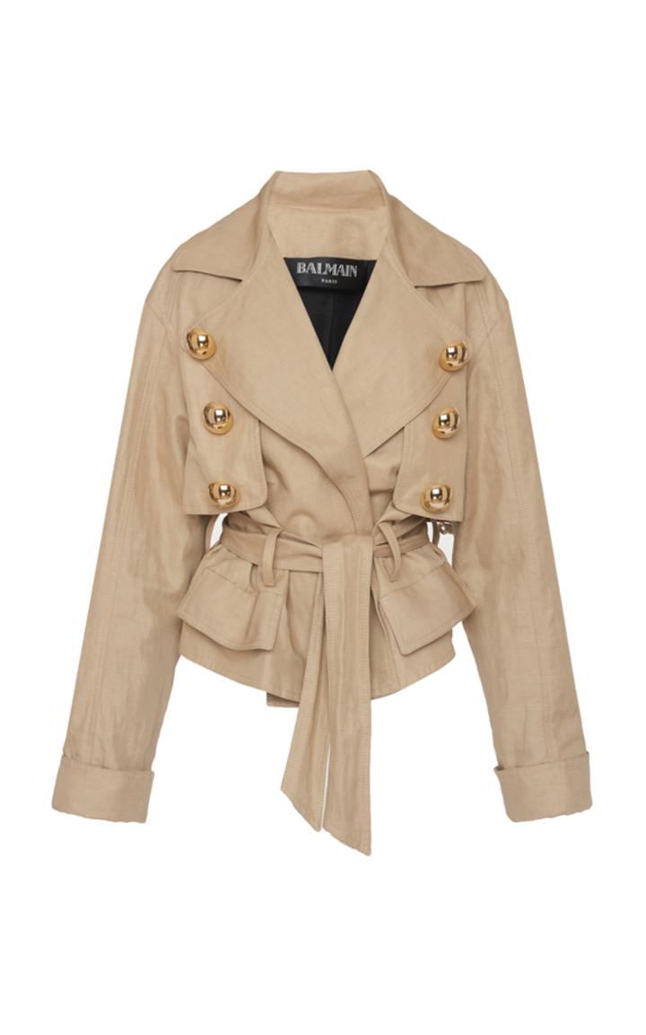 Balmain Belted Cotton-linen Canvas Jacket
