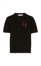 Moda Operandi Lingua Franca Monogrammed Short-sleeve Cashmere Sweater With Hot Pink