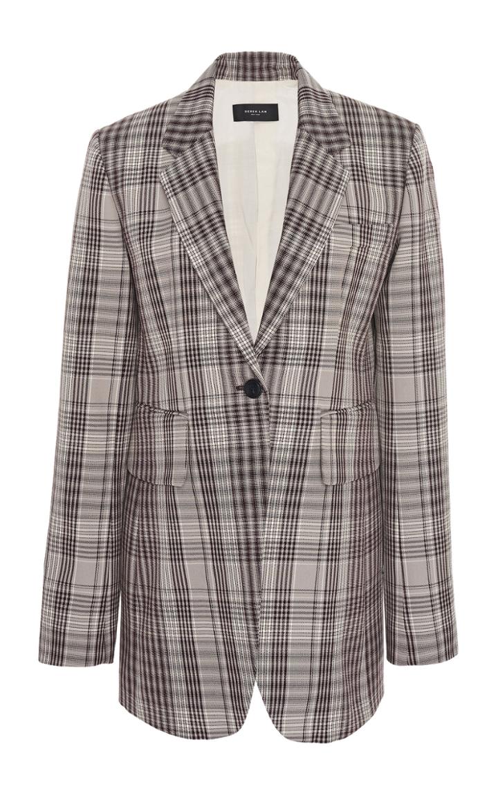 Derek Lam Collared Plaid Virgin Wool Blazer