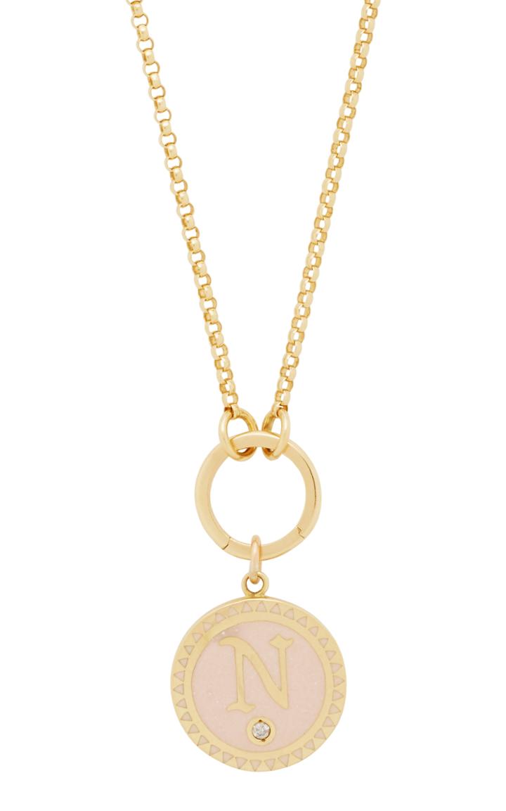 Foundrae Blush Petite Champleve Enamel Initial Medallion On Annex Link Necklace