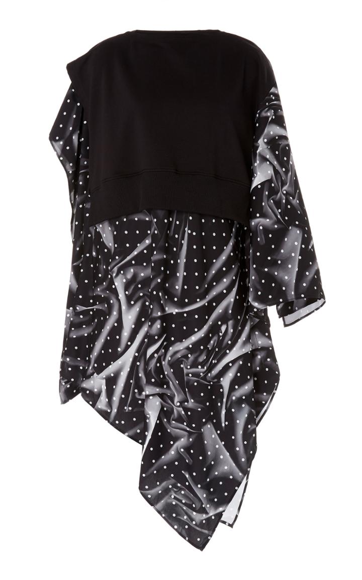 Mm6 Polka-dot Fleece-trimmed Layered Top