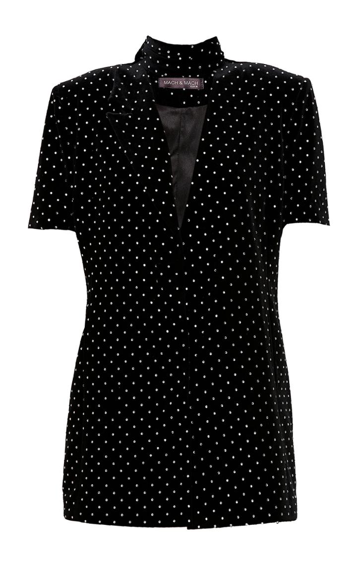 Mach & Mach Tie-neck Crystal-embellished Crepe Mini Shirt Dress