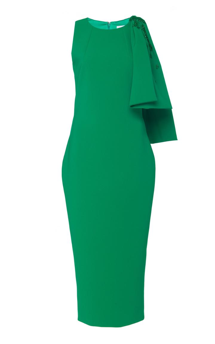 Pamella Roland Floral Embroidered Crepe Dress