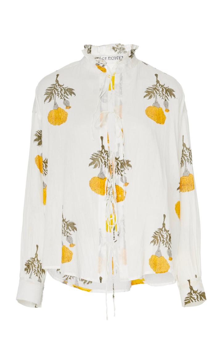 Moda Operandi Alix Of Bohemia Marigold Tie-accented Cotton Top