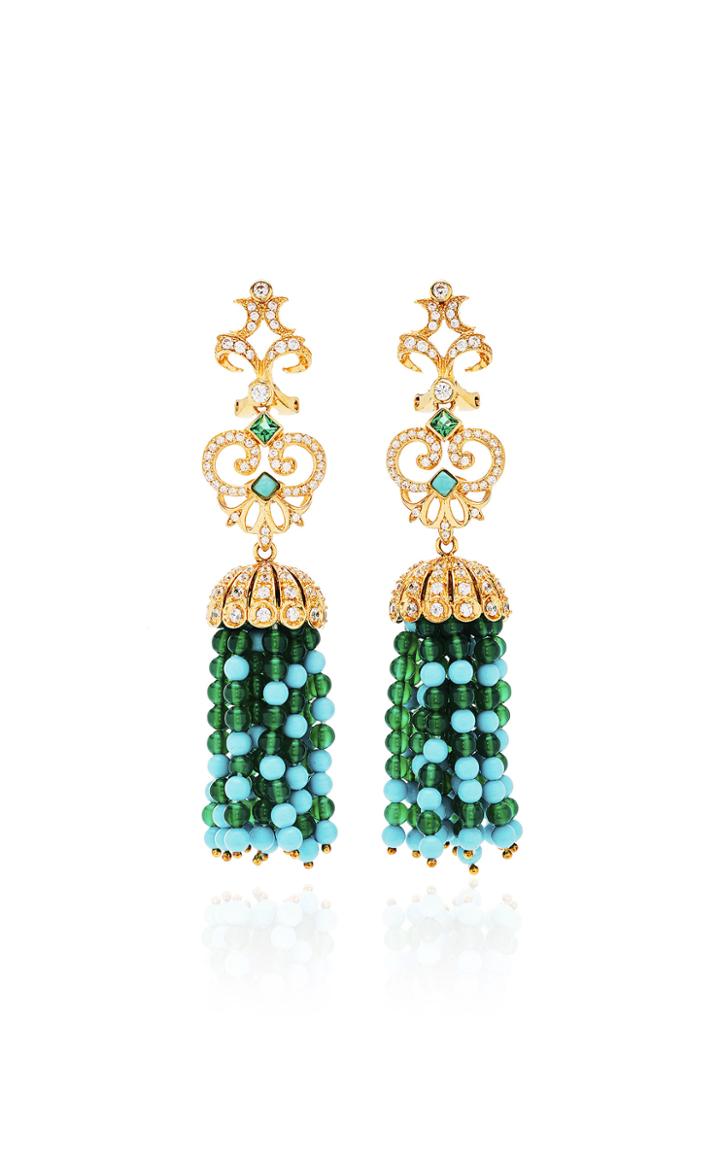 Moda Operandi Anabela Chan Turquoise Emerald Tassel Earrings