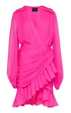 Giambattista Valli Ruched Neon Silk-chiffon Mini Dress