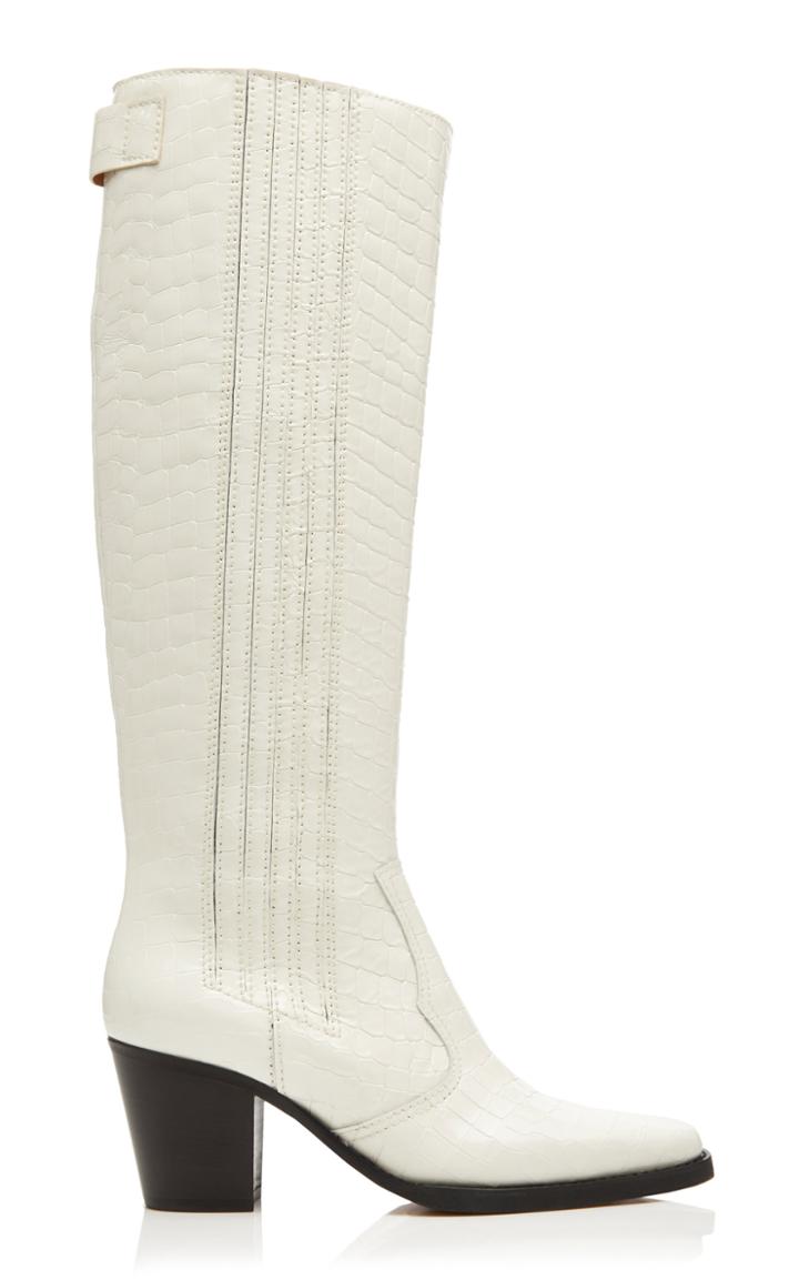 Ganni Croc-effect Leather Knee-high Boots