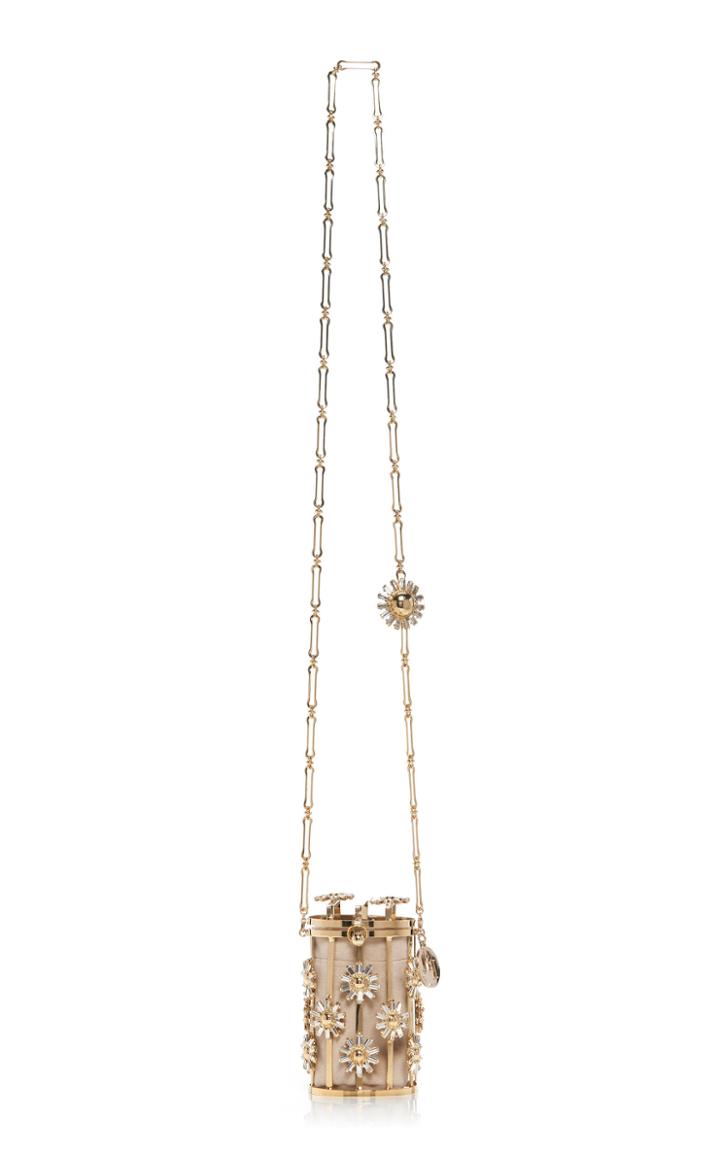 Rosantica Gelso Floral Crystal-embellished Brass Bag