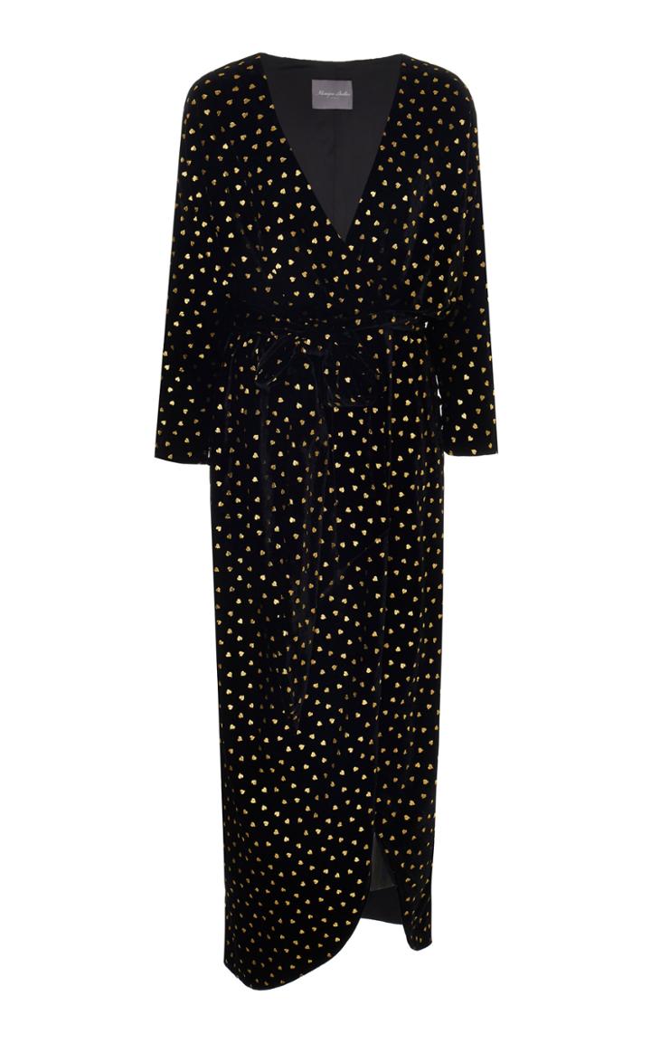 Monique Lhuillier Faux Wrap Spotted Velvet Dress With Belt