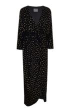 Monique Lhuillier Faux Wrap Spotted Velvet Dress With Belt