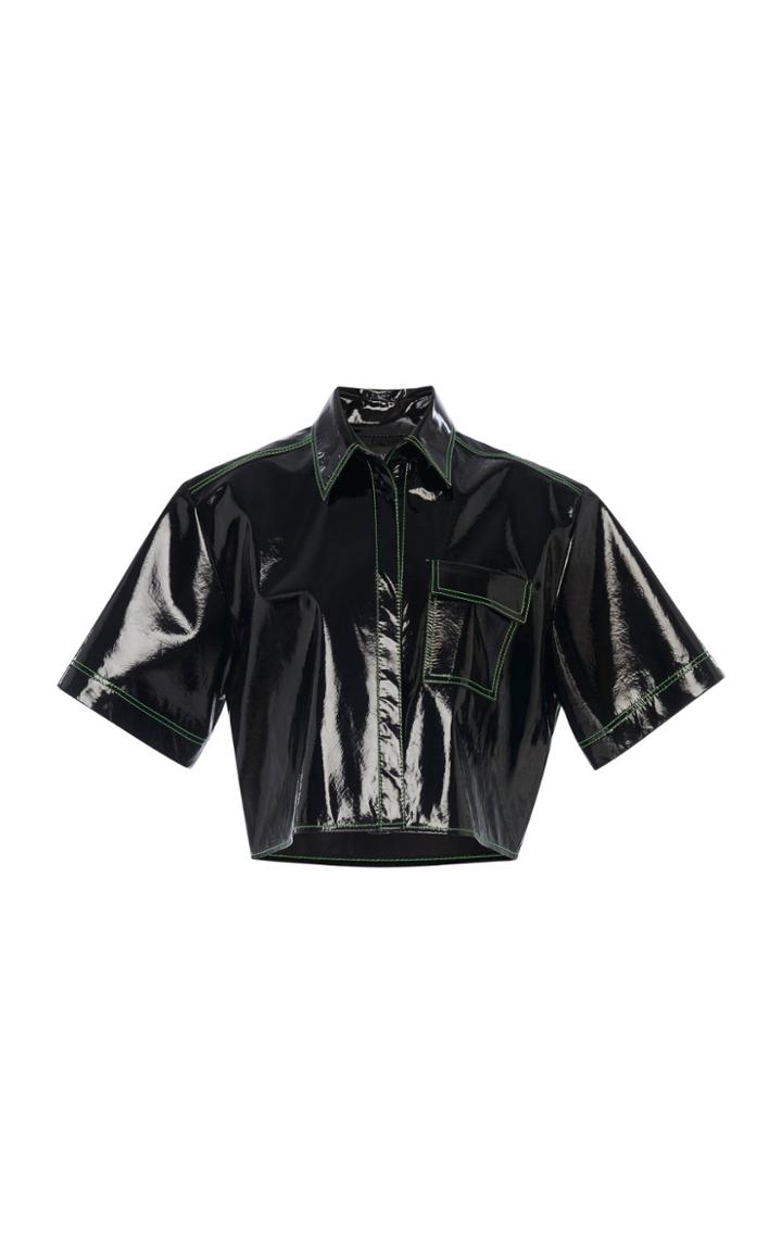 David Koma Boxy Patent Leather Cropped Shirt