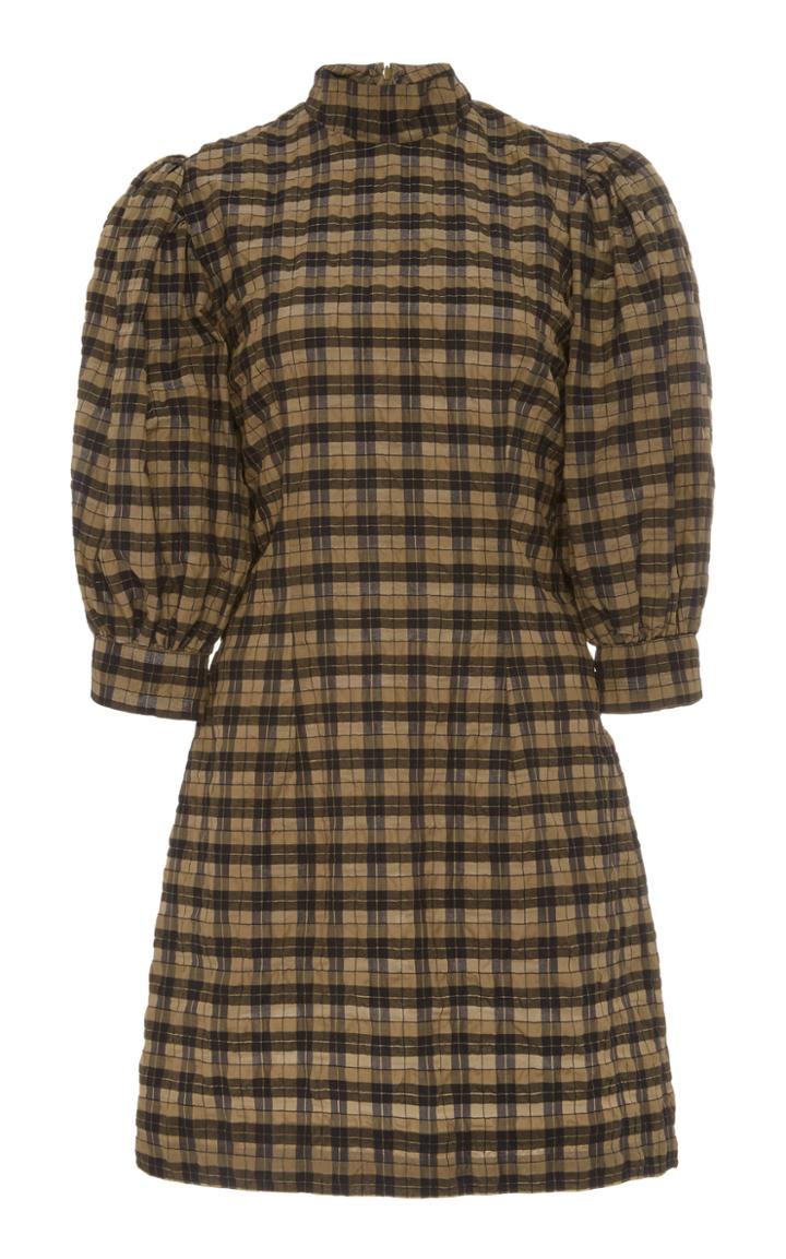 Ganni Seersucker Checked Cotton-blend Mini Dress