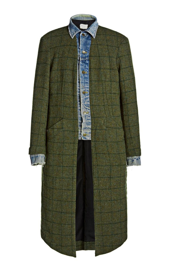 Moda Operandi Greg Lauren Army Windowpane Long Trucker Front Coat