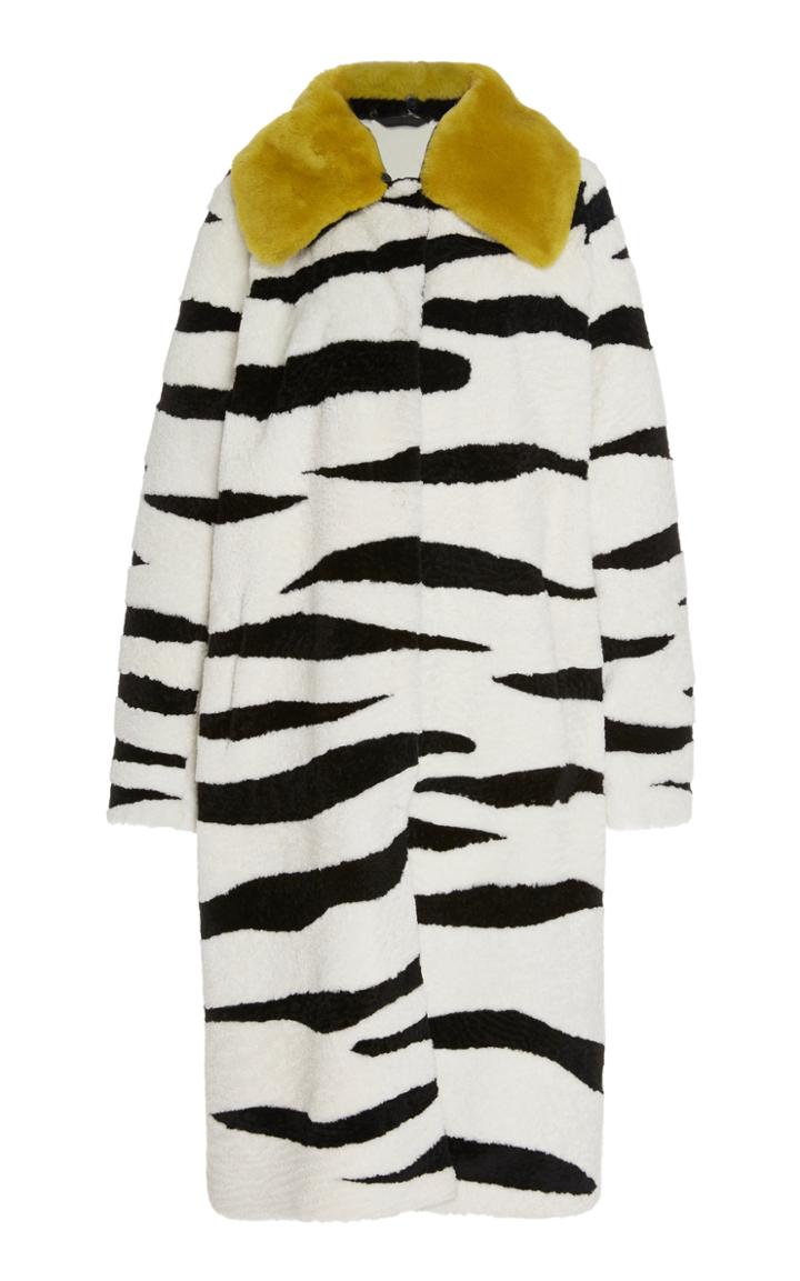 Nour Hammour Savannah Zebra Print Shearling Coat