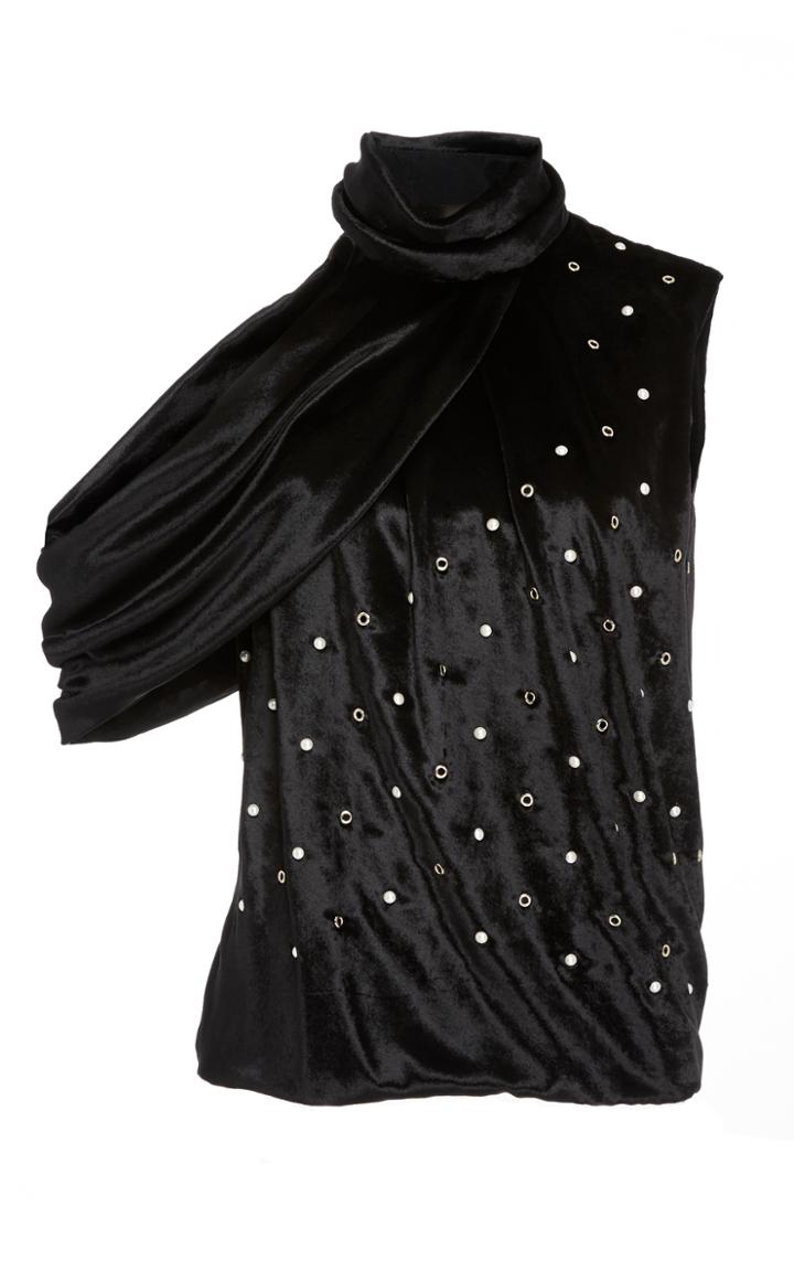Jason Wu Velvet Draped Cold Shoulder Top