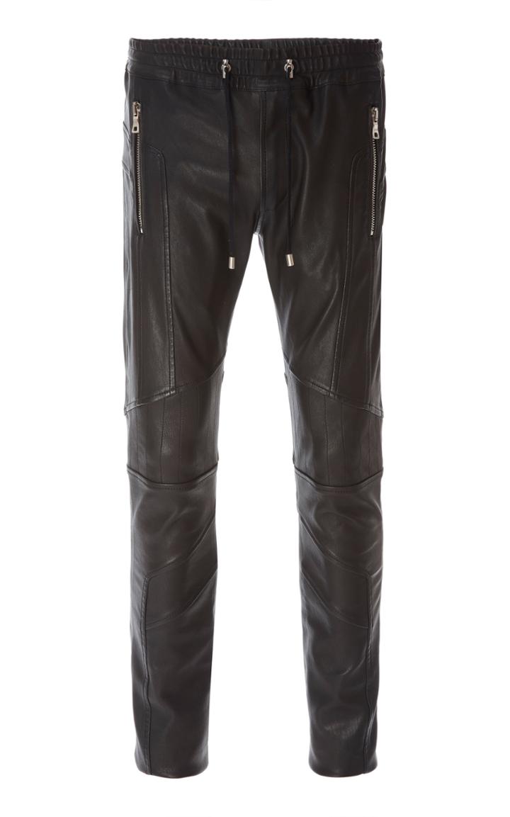 Balmain Elastic Waistband Leather Pants