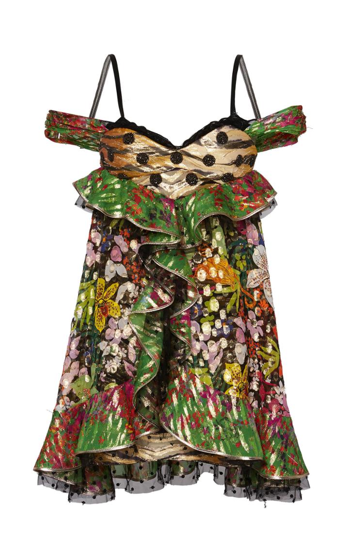 Dundas Contrast Print Lace Mini Dress