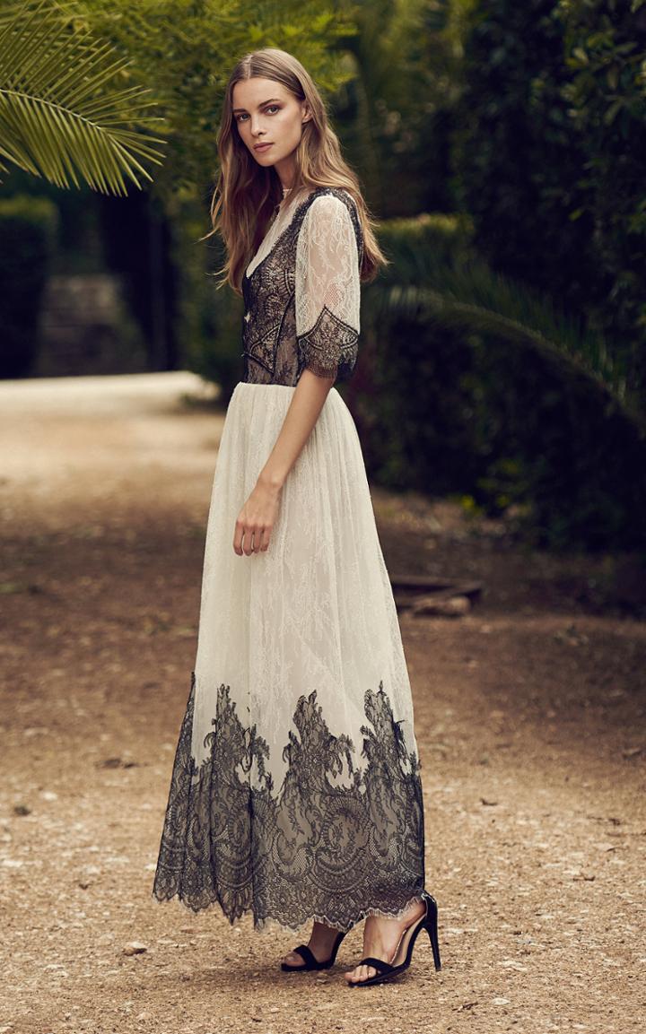 Moda Operandi Costarellos Kellica Two-tone Chantilly Lace Maxi Dress