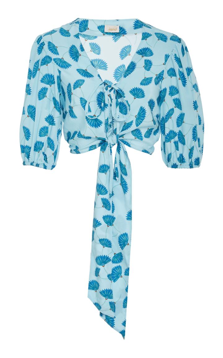 Jaline Ali Cropped Printed Silk Crepe De Chine Top