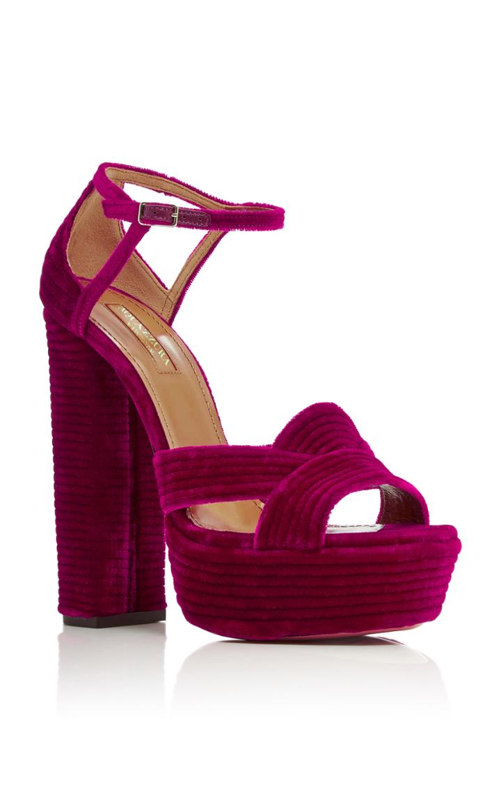 Aquazzura Ava Plateau Velvet Platform Sandals