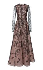 J. Mendel Floral Embroidered Long Sleeve Gown