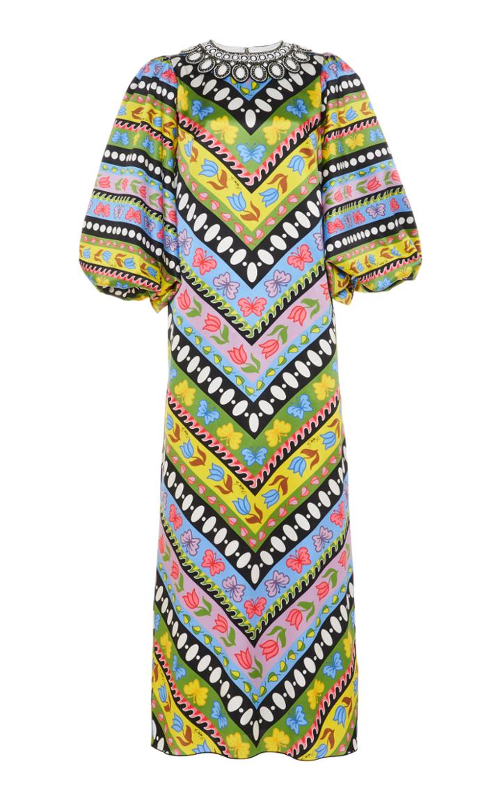 Moda Operandi Andrew Gn Embellished Printed Silk Maxi Dress