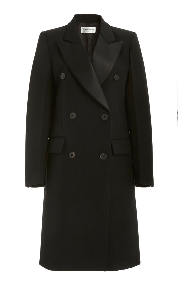 Moda Operandi Victoria Beckham Satin-trimmed Wool Double-breasted Coat
