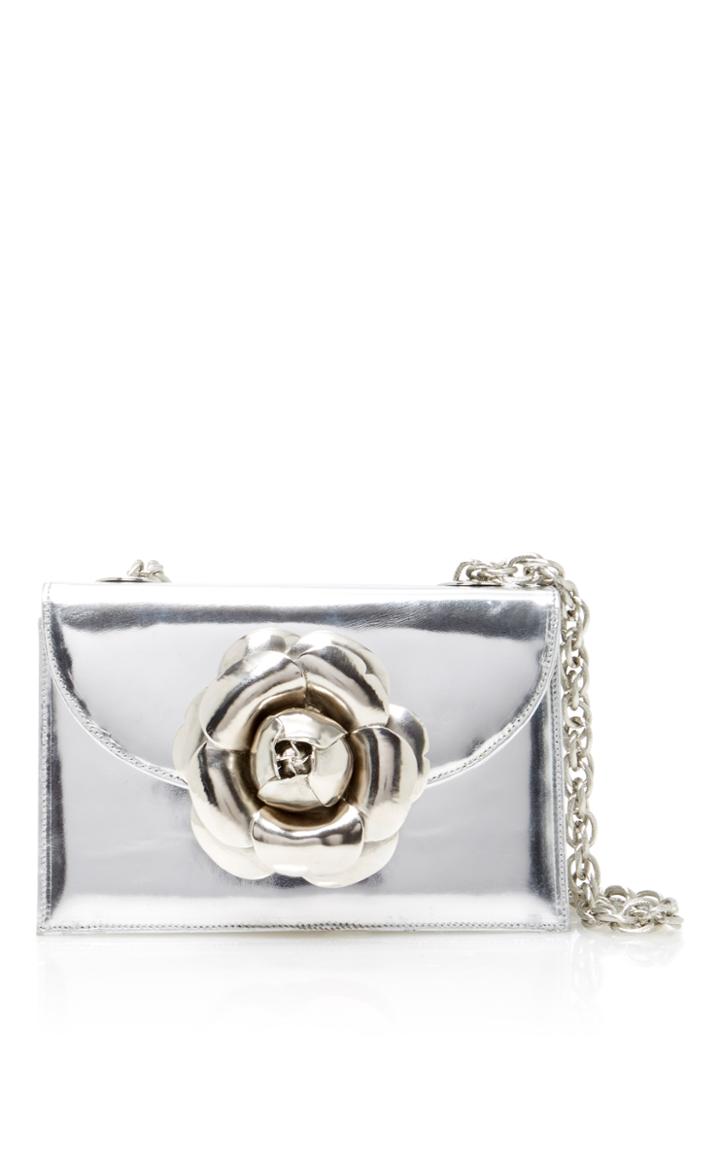 Oscar De La Renta Metallic Rose Shoulder Bag