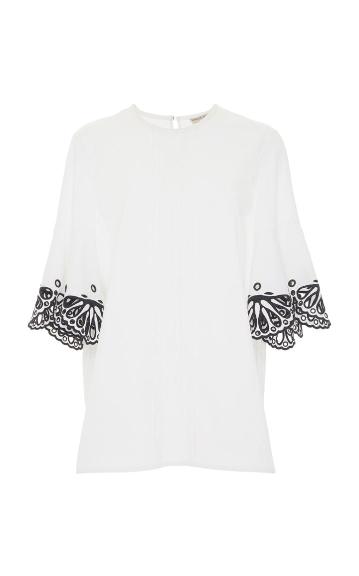 Emilio Pucci Eyelet Three Quarter Sleeve Top
