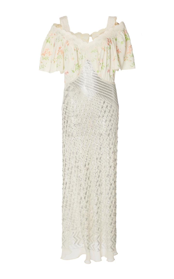Paco Rabanne Embroidered Sequined Chiffon And Lace Maxi Dress