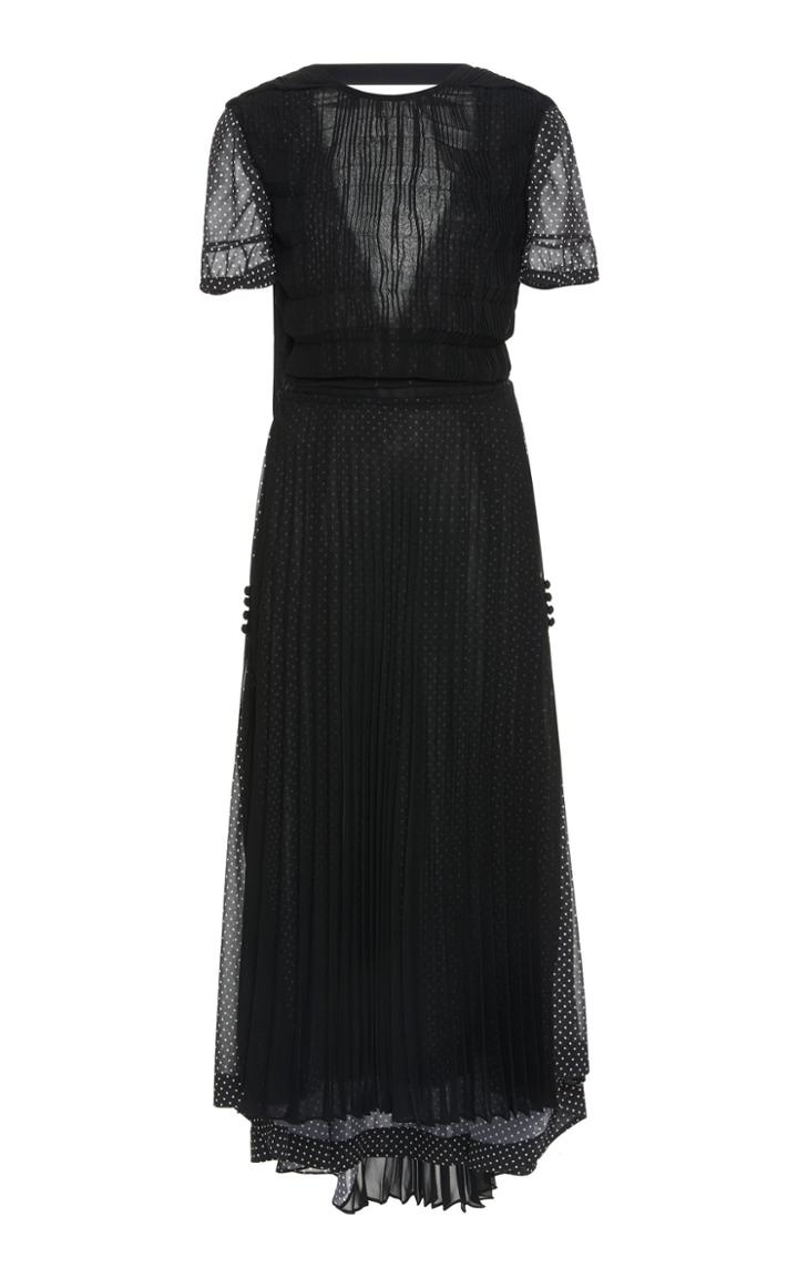 Loewe Polka-dot Pleated Chiffon Midi Dress